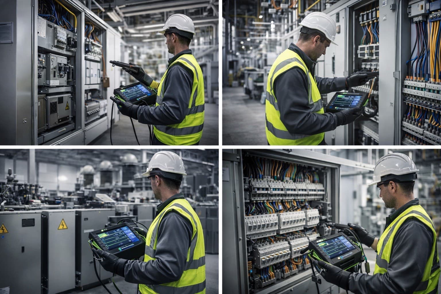 Prüftechniker bei der Prüfung elektrischer Anlagen mit mobiler Messtechnik
